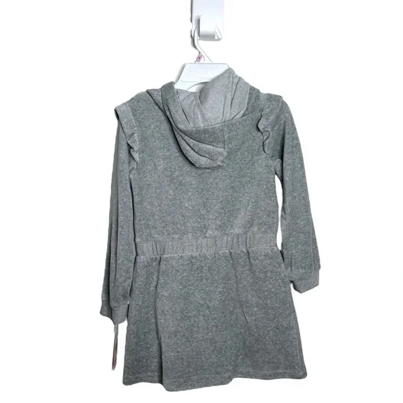 Juicy Couture Little Girls Gray Rhinestone Logo Velour Long Sleeve Ruffle Dress - Picture 7 of 7